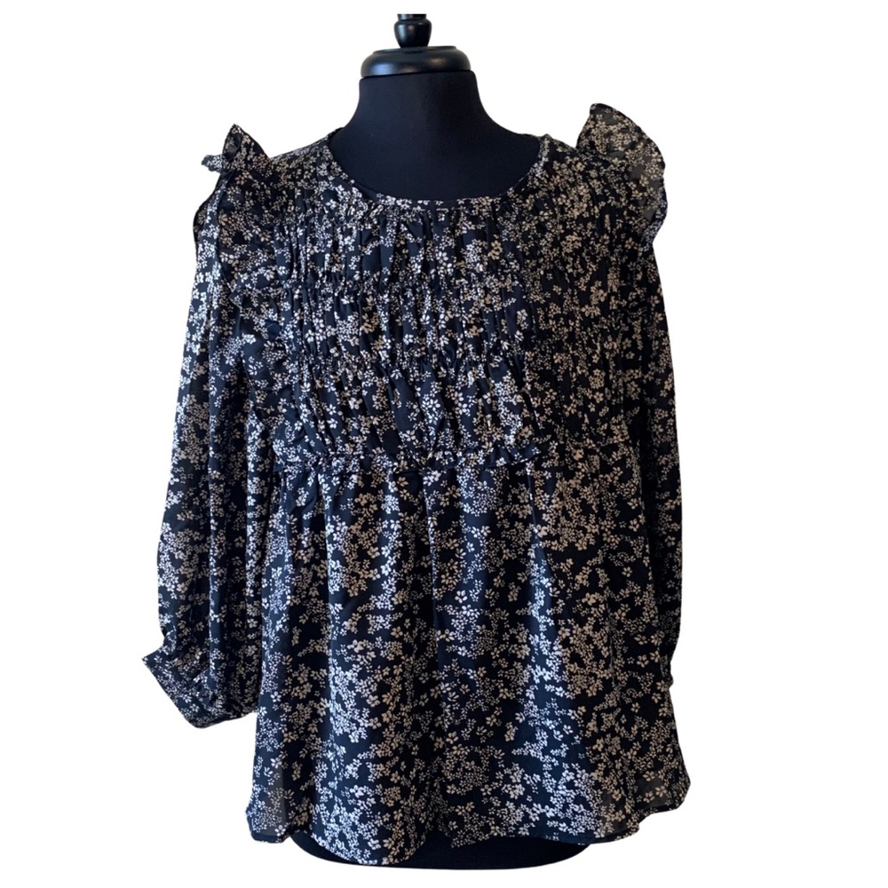 &MERCI Floral Blouse Black Large Long Sleeve NWT